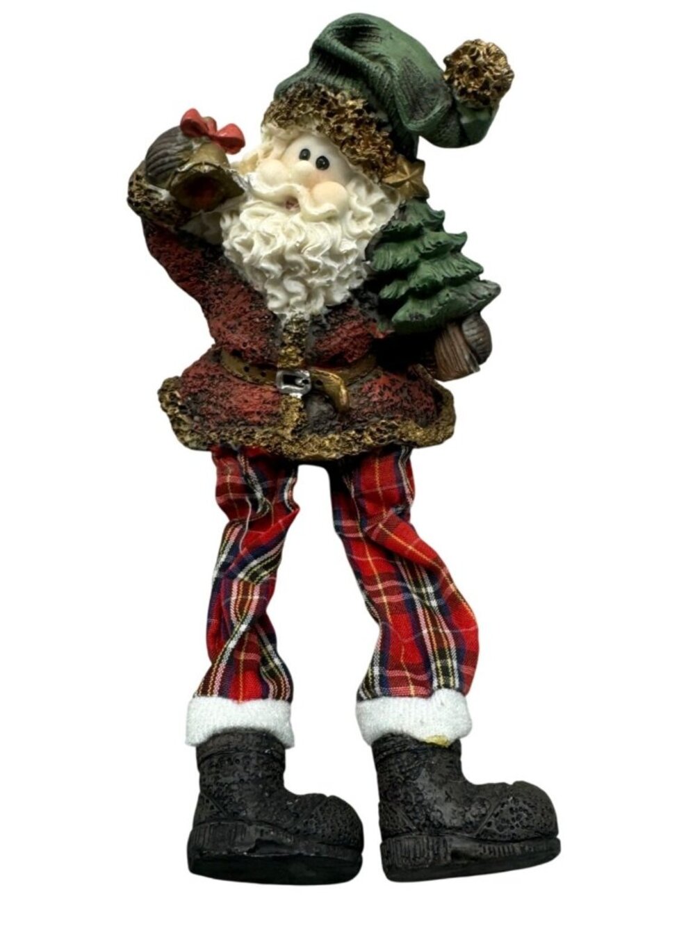 Vintage-Inspired Jubilee Santa Claus Figurine With Plaid Pants & Green Hat READ